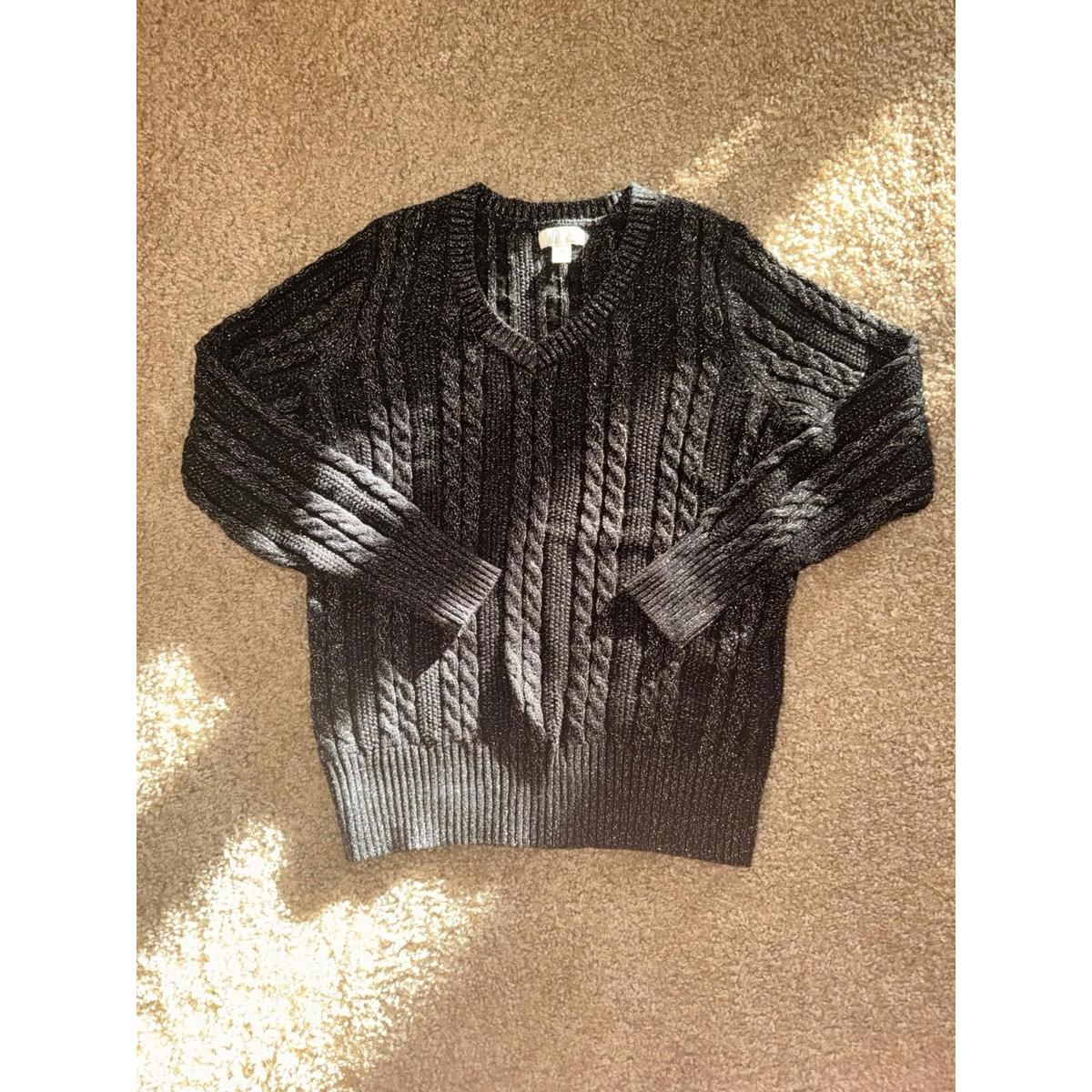 Style & Co Metallic Cable Knit Sweater Womens Pm Petite Medium Black Shimmer